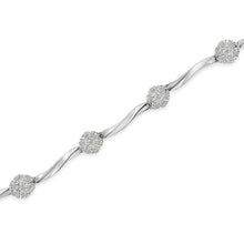 Load image into Gallery viewer, .925 Sterling Silver 1/4 Cttw Diamond Cluster Miracle-Set Station & Twisted Bar 7" Tennis Bracelet (H-I Color, I2-I3 Clarity)
