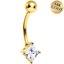 Load image into Gallery viewer, 16G Solid 14k Yellow Gold CZ Square Solitaire Belly Ring