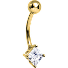 Load image into Gallery viewer, 16G Solid 14k Yellow Gold CZ Square Solitaire Belly Ring