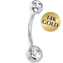Load image into Gallery viewer, 16G Solid 14k White Gold Cubic Zirconia Double Gem Belly Ring