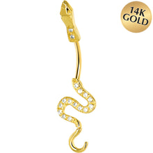 Load image into Gallery viewer, 16G Solid 14k Yellow Gold Cubic Zirconia Sexy Snake Belly Ring