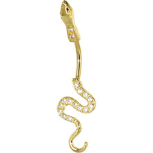 Load image into Gallery viewer, 16G Solid 14k Yellow Gold Cubic Zirconia Sexy Snake Belly Ring