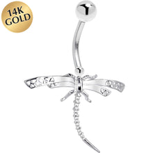 Load image into Gallery viewer, 16G Solid 14K White Gold Dragonfly Belly Ring