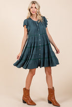 Load image into Gallery viewer, Lace Detail Ruffled Button Down Tiered Dress For Women โ Romantic and Feminine Dress with Delicate Lace and Flowing Tiers