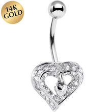 Load image into Gallery viewer, 16G Solid 14K White Gold Cubic Zirconia CHARMING HEART Belly Ring