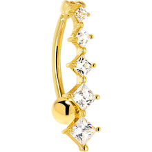Load image into Gallery viewer, 16G Solid 14K Yellow Gold TOP MOUNT Cubic Zirconia SQUARE JOURNEY Belly Ring