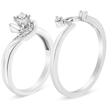 Load image into Gallery viewer, .925 Sterling Silver 1/10 Cttw Diamond Swirl and Bypass Bridal Set Ring and Band (I-J Color, I3 Clarity) - Size 7