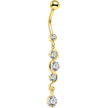 Load image into Gallery viewer, 16G Solid 14K Yellow Gold Scroll Delight Cubic Zirconia Belly Ring