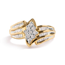 Load image into Gallery viewer, 10K Yellow Gold 1/2 Cttw Round And Baguette-cut Diamond Cluster Head and Channel Set Shank Ring (H-I Color, I1-I2 Clarity) - Ring Size 7