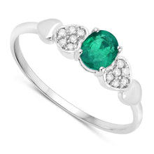 Load image into Gallery viewer, 0.36 Carat Genuine Zambian Emerald and White Diamond 14K White Gold Ring