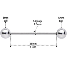Load image into Gallery viewer, 14G STEEL BARBELL Ring 1 inch 6mm