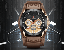 Load image into Gallery viewer, Men's Leather Waterproof Watch With Chronometers And Fluorescent Hands Excellent Design Perfect Gift