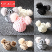 Load image into Gallery viewer, Baby Girls Winter Warm Knit Hat Furry Balls Pompom Solid Warm Cute Lovely Beanie Cap For Girls Baby In Modern Luxury Design