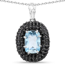 Load image into Gallery viewer, 6.70 Carat Genuine Blue Topaz and Black Spinel .925 Sterling Silver Pendant