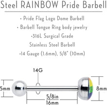 Load image into Gallery viewer, Surgical Steel RAINBOW Gay Pride Barbell