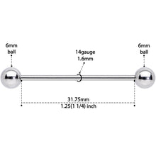 Load image into Gallery viewer, 14G Straight Stainless Steel Barbell 1 1/4 6mm
