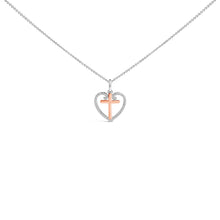 Load image into Gallery viewer, 14K Rose Gold Plated Sterling Silver 1/5 Cttw Diamond Heart Cross Pendant Necklace