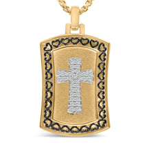 Load image into Gallery viewer, 14K Yellow Gold Plated Sterling Silver 1/4 Cttw Diamond Cross Dog Tag Pendant Necklace