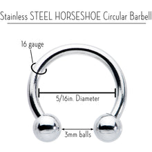Load image into Gallery viewer, 16G 5/16 Stainless Steel Horseshoe Circular Barbell