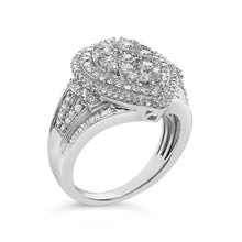 Load image into Gallery viewer, Sterling Silver 1 Cttw Diamond Pear-Shaped Triple Halo Cluster Ring