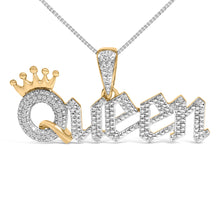 Load image into Gallery viewer, 14K Yellow Gold Plated Sterling Silver 1/10 Cttw Diamond “Queen†Nameplate Pendant Necklace