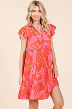 Load image into Gallery viewer, Leaf Print Ruffle Sleeve Tiered Mini Dress For Summer – Fluttering, Playful and Feminine Dress with Layered Details