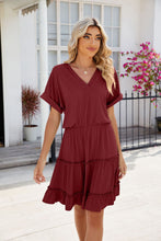 Load image into Gallery viewer, Short Sleeve Tiered Mini Dress Feminine & Flowy Modern Women Summer Dress