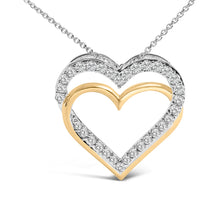 Load image into Gallery viewer, 14K Yellow Gold Plated Sterling Silver 1.00 Cttw Diamond Double Heart Pendant Necklace