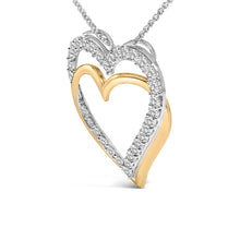 Load image into Gallery viewer, 14K Yellow Gold Plated Sterling Silver 1.00 Cttw Diamond Double Heart Pendant Necklace