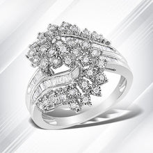 Load image into Gallery viewer, 10K White Gold 1/2 Cttw Round and Baguette-Cut "S" Shaped Bypass Cocktail Ring (I-J Color, I1-I2 Clarity) - Size 7