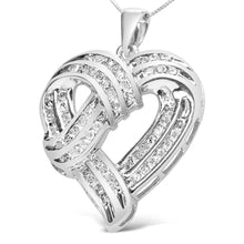 Load image into Gallery viewer, .925 Sterling Silver 1 1/4 Cttw Round Diamond Openwork Ribbon Weave Heart Pendant 18" Necklace (I-J Color, I3 Clarity)