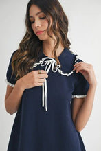 Load image into Gallery viewer, Ruffle Trimmed Collar Fine Knit Mini Dress For Women โ Ruffle Mini Dress, Fine Knit Dress, Collar Dress, Feminine Mini Dress, Chic Knit Dress