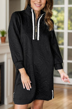 Load image into Gallery viewer, Classic Textured Zip Mini Dress Trendy Long Sleeve Dress for Women Modern Dress