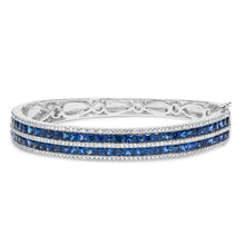 Load image into Gallery viewer, 18K White Gold Alternating Diamond and 8.00 Cttw Princess Cut Blue Sapphire Multi Row Bangle Bracelet (G-H Color, VS1-VS2 Clarity) - 7" Inches
