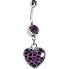 Load image into Gallery viewer, Purple Leopard Print Heart Dangle Belly Ring