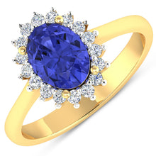 Load image into Gallery viewer, 1.92 Carat Genuine Tanzanite and White Diamond 14K Yellow Gold Ring