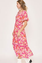 Load image into Gallery viewer, New Summer Floral Notched Puff Sleeve Midi Dress For Women – Fluttering, Elegant Floral Print Midi Dress with Trendy Notched Neckline and Puff Sleeves