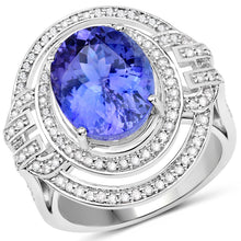 Load image into Gallery viewer, 14K White Gold 6.83 Carat Genuine Tanzanite and White Diamond Ring