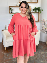Load image into Gallery viewer, Light Green Double Take Full Size V-Neck Sleeve Tiered Dress with Pockets Elegant & Comfortable Casual Dress