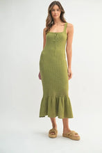 Load image into Gallery viewer, Ruffled Hem Sleeveless Crochet Knit Midi Dress For Women – Crochet Knit Dress, Unique Ruffled Hem Dress, Sleeveless Midi Dress, Summer Midi Dress, Elegant Crochet Dress