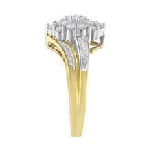 Load image into Gallery viewer, 10K Yellow and White Gold 1/2 Cttw Diamond Marquise Shaped Cluster Split Shank Ring (H-I Color, SI2-I1 Clarity) - Size 7