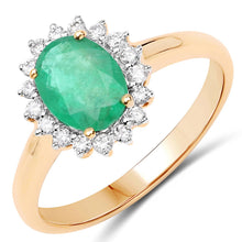 Load image into Gallery viewer, 1.39 Carat Genuine Zambian Emerald and White Diamond 10K Yellow Gold Ring