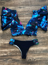 Load image into Gallery viewer, Bloom Day Ruffle Bikini Set – Chic Elegant Plant Print V-Neck Swimsuit with Tie-Back and High-Stretch Ruffle Trim – Women's 2-Piece Swimwear for Poolside Style & King’s Day Celebrations