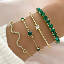Load image into Gallery viewer, 4pcs Green Emerald Rhinestone Snake Bracelet Set for Women