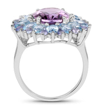 Load image into Gallery viewer, "7.79 Carat Genuine Amethyst, Blue Topaz and Tanzanite .925 Sterling Silver Ring