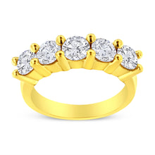 Load image into Gallery viewer, 14K Yellow Gold Plated .925 Sterling Silver 2.0 Cttw Shared Prong Set Diamond 5 Stone Wedding Band Ring (J-K Color, I1-I2 Clarity) - Size 7