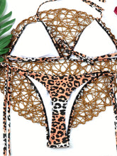 Load image into Gallery viewer, Bikini Leopard Print 2 Piece Swimsuit for Women – High Cut Lace-Up Backless Flattering Bikini Set with Halter Spaghetti Strap – Stretchy Sexy and Stylish Swimwear for Pool Beach and Summer Vacation