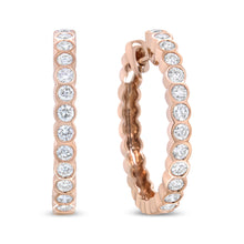 Load image into Gallery viewer, 18K Rose Gold 1 Cttw Round Bezel-Set Diamond Hoop Earrings (F-G Color, VS1-VS2 Clarity)