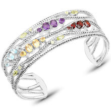 Load image into Gallery viewer, 4.82 Carat Genuine Multi Stones .925 Sterling Silver Cuff Bangle