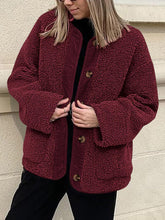 Load image into Gallery viewer, Modern Cozy Women Luxuriously Cozy Contrast Button Up Sherpa Jacket with Pockets For Fall & Winter